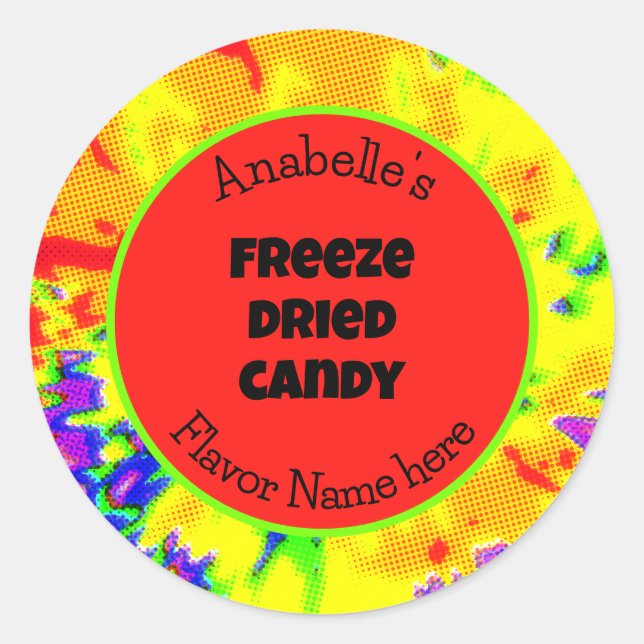 Freeze Dried Candy Custom Colourful Packaging Labe Classic Round Sticker (Front)