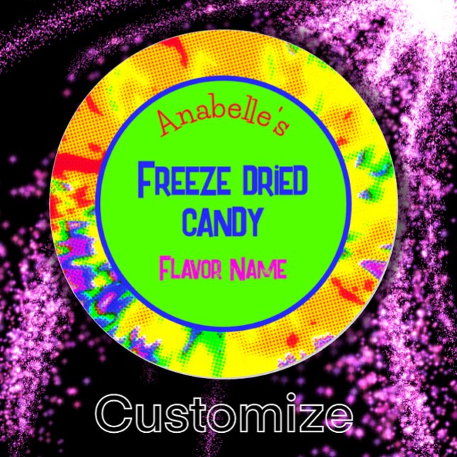 Freeze Dried Candy Rainbow Personalised Label (Customize this freeze dried candy label with your name, flavor, custom text. Vibrant rainbow sticker)