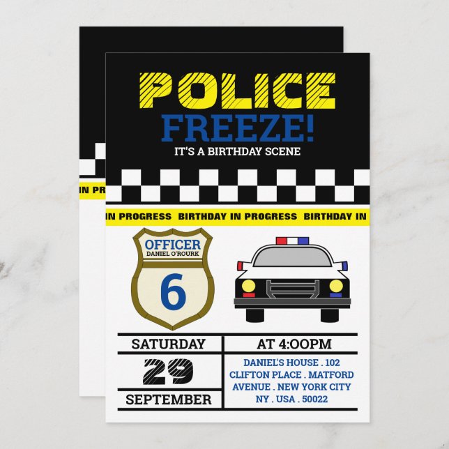 Freeze! Police Officer Birthday Party Invitation (Front/Back)