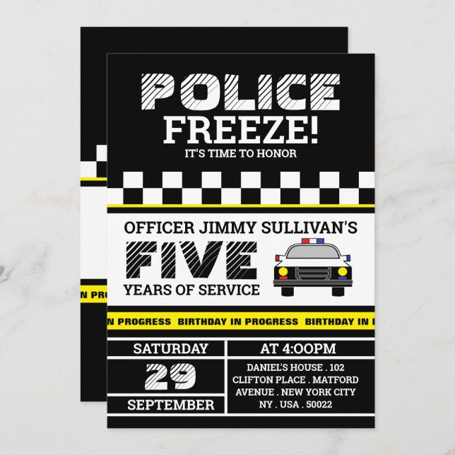 Freeze! Police Officer Birthday Party Invitation (Front/Back)