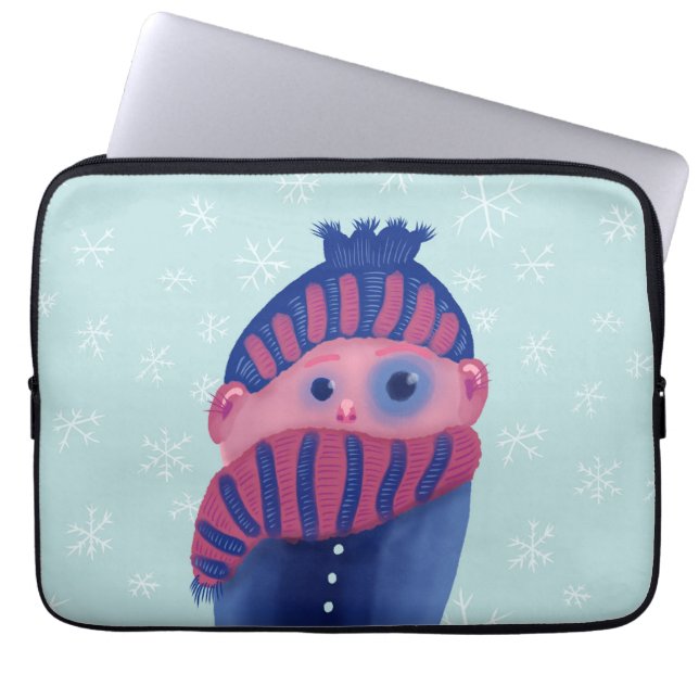 Freezing Kid With Hat And Scarf In Cold Winter Laptop Sleeve (Front)
