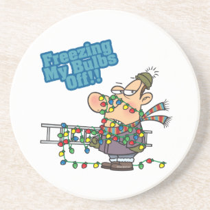 freezing my bulbs off xmas lights funny cartoon coaster