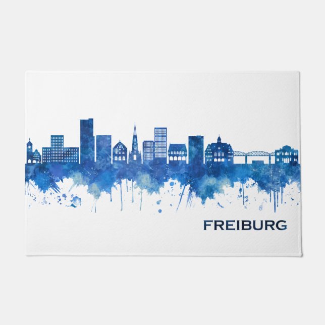 Freiburg Germany Skyline Blue Doormat (Front)
