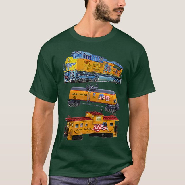 Freight Train Engine Tanker Caboose T-Shirt (Front)