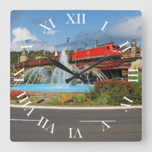 Freight train in Linz am Rhein Square Wall Clock