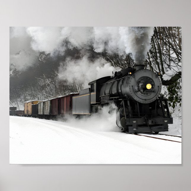 Freight Train With Steam Locomotive Poster (Front)