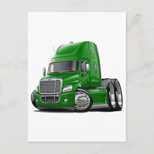 Freightliner Cascadia Green Truck Postcard (Front)