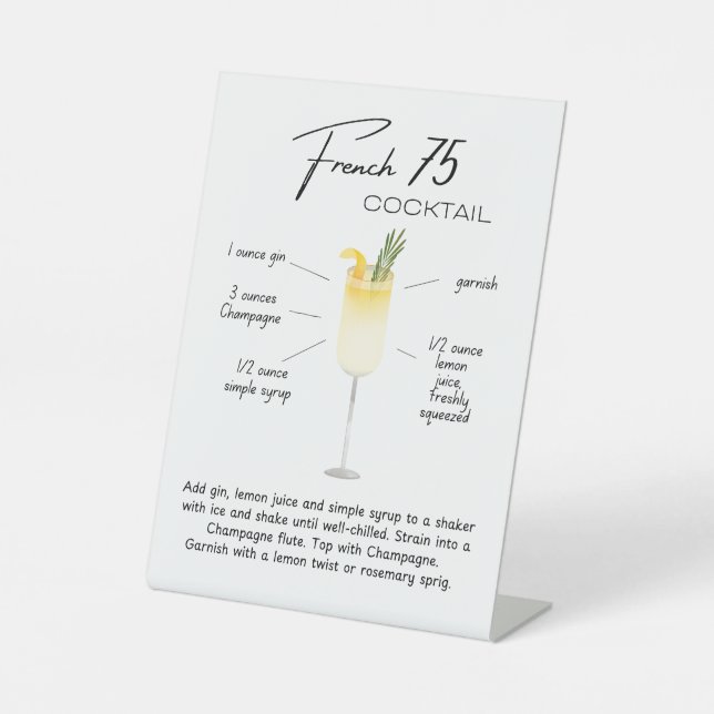 French 75 Drink Sign | Drink Recipe Bar Sign (Front)
