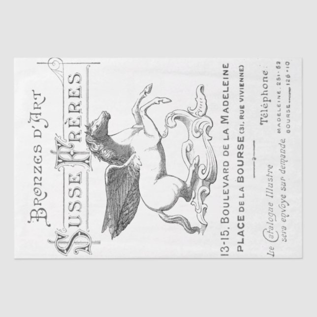 French Advertisement Pegasus Horse Typography Text Tissue Paper (Front)