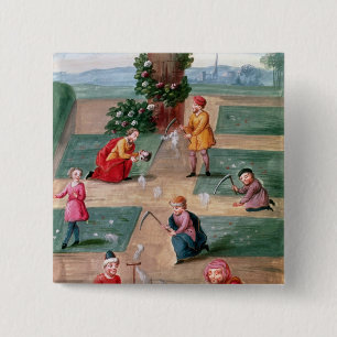 French alchemists seeking material gold 15 cm square badge
