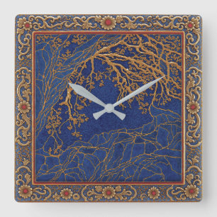 French Alps Blue Gold + Carnelian Colour Wall Cloc Square Wall Clock