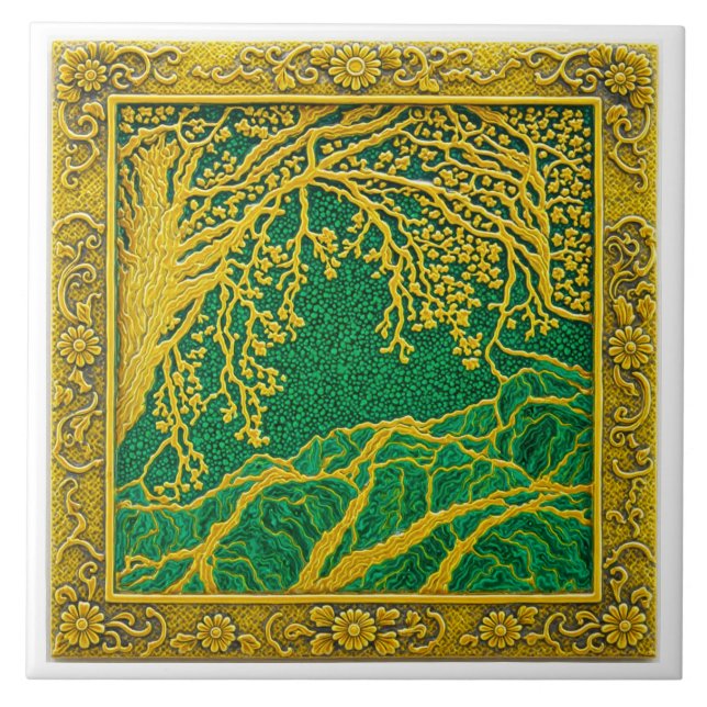 French Alps Gold Lemon Malachite Ceramic Tile (Front)