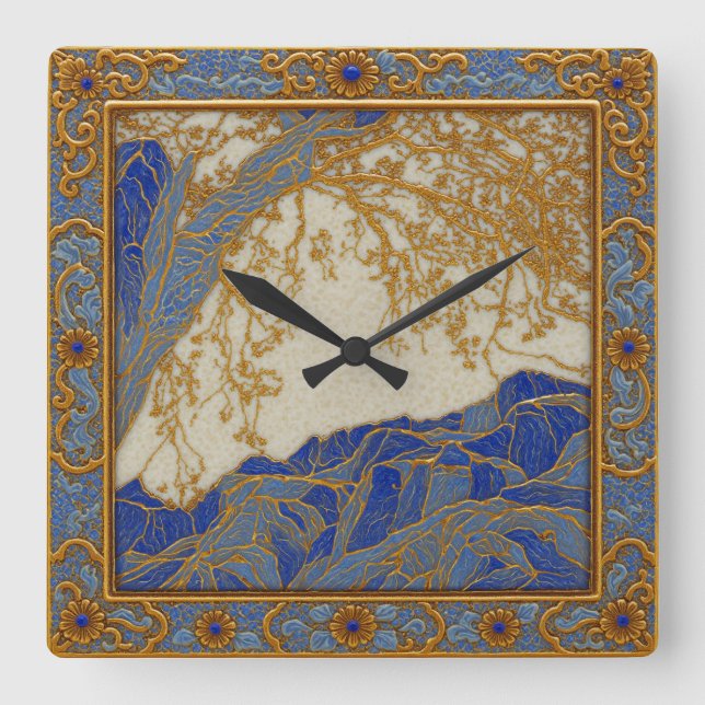 French Alps Gold Silver Lapis Colour Wall Clock (Front)
