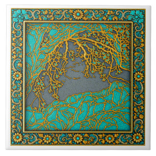 French Alps  Gold , Silver Turquoise  Ceramic Tile