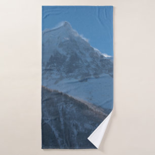 French alps mountain peaks covered with fresh snow bath towel