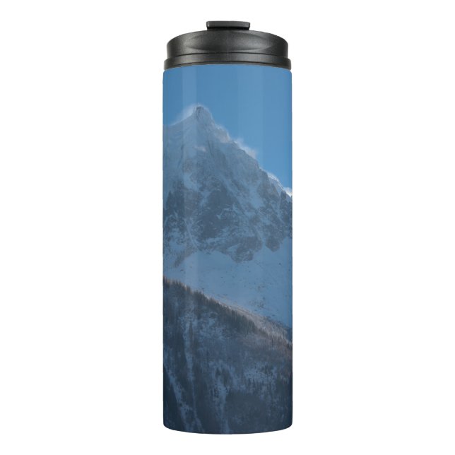 French alps mountain peaks covered with fresh snow thermal tumbler (Front)