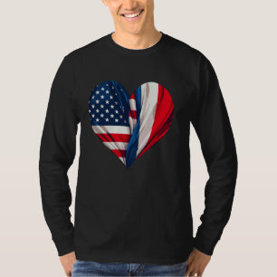 French American Pride Usa And France Flag Heart De T-Shirt