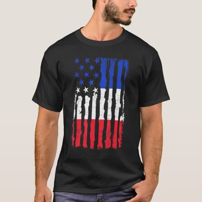 French American Pride Usa Flag France Roots T-Shirt (Front)