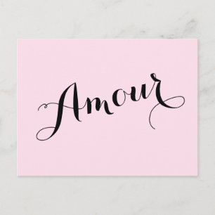French Amour Love Pink and Black Chic Parisian Postcard