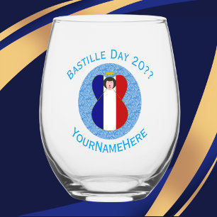 French Angel Bastille Day Personalised Stemless Wine Glass
