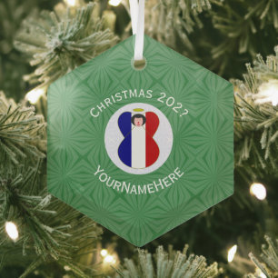 French Angel Christmas Flag Personalised Glass Tree Decoration
