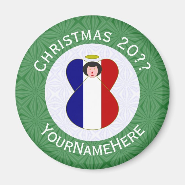 French Angel Christmas Flag Personalised  Magnet (Front)