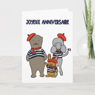 French Animal Friends Joyeux Anniversaire Birthday Card