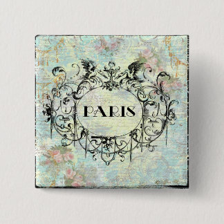 French Antique Style Rococo Design & Pink Roses 15 Cm Square Badge