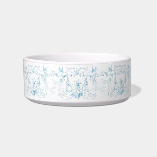 French Aqua Floral Garland Pet Bowl (Front)