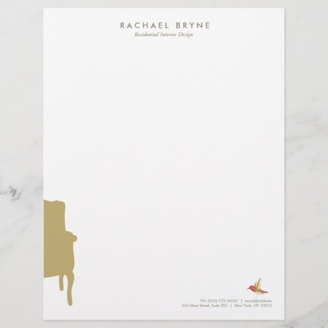 French Armchair Interior Designer Hummingbird Customised Letterhead (Front)