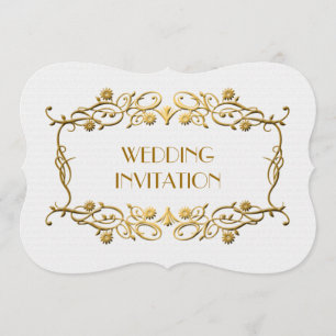 French Art Deco Ivory White Gold Foil Wedding Invitation