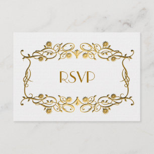 French Art Deco Ivory White Gold Foil Wedding RSVP