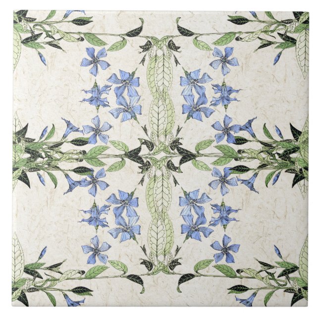 French Art Nouveau Blue Periwinkle Flowers Tile (Front)