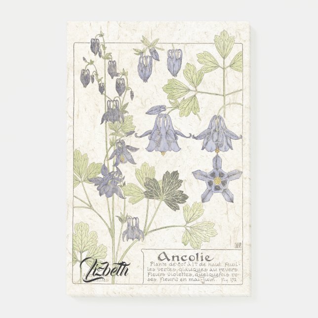 French Art Nouveau Botanical Flower Post It Notes (Front)