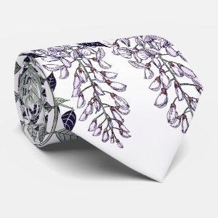 French Art Nouveau Botanical Wisteria Flowers Tie