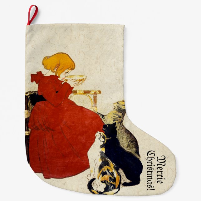 French Art Nouveau Cats Merrie Christmas Stocking (Front)