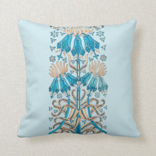 French Art Nouveau Floral Botanical Blue Cream Cushion