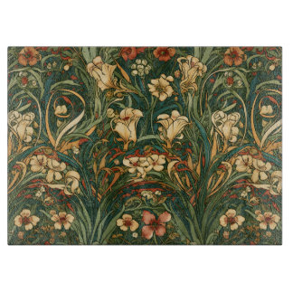 French, art nouveau inspired field of wildflowers cutting board