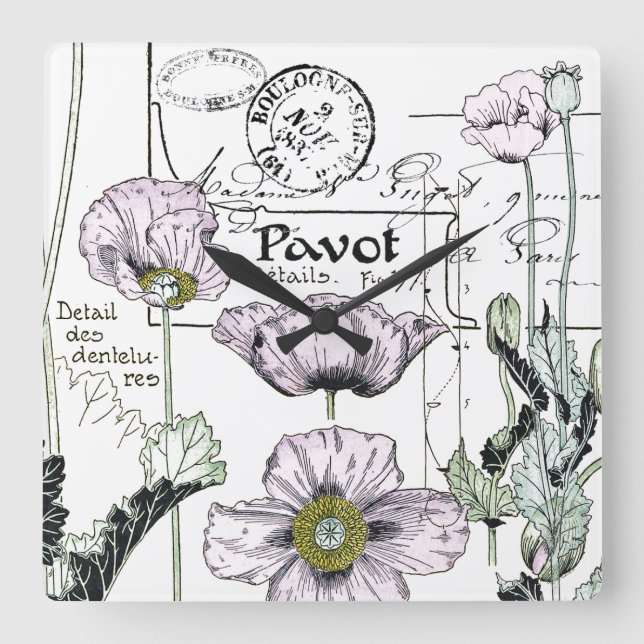 French Art Nouveau Pavot Poppy Flower Wall Clock (Front)