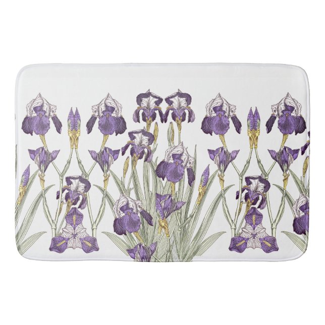French Art Nouveau Purple Iris Flowers Bathmat (Front)