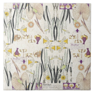 French Art Nouveau Vintage Flowers Ceramic Tile