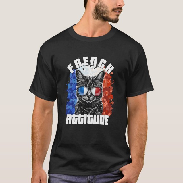 French Attitude Cat Sunglasses French Flag Frenchy T-Shirt (Front)