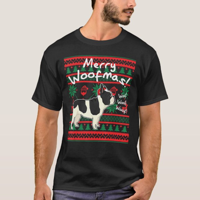 French B-Ulldog Merry Woofmas U-Gly Christmas Swea T-Shirt (Front)