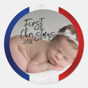 French Baby's First Christmas Classic Round Sticker