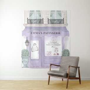 French Bakery Cafe Patisserie Lavender Backdrop Tapestry
