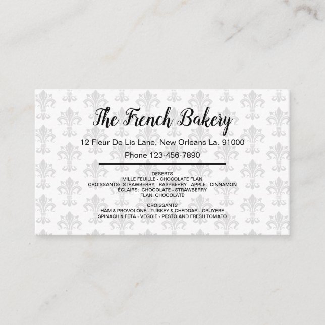 French Bakery Fleur De List Theme Business Card (Front)