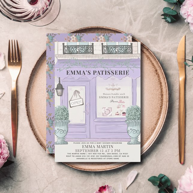French Bakery Paris Lavender Baby Shower Invitation (Creator Uploaded)