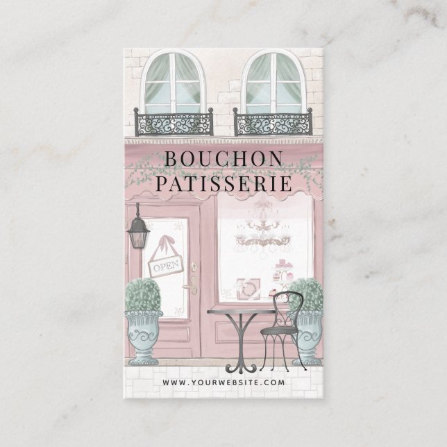 French Bakery Patisserie Cafe Pink Business Card (Front)