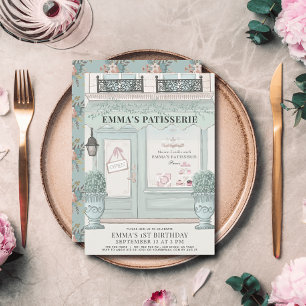 French Bakery Patisserie Paris Green 1st Birthday Invitation