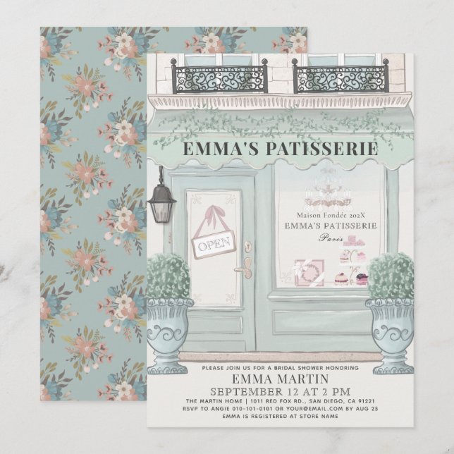 French Bakery Patisserie Paris Green Bridal Shower Invitation (Front/Back)